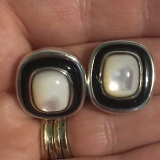 Vintage Espo Sig Joseph Esposito Sterling Clip - On Earrings Mother Of Pearl