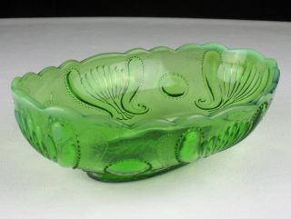 Jefferson Jewel And Fan Green Opalescent Oval Relish Bowl,  Antique Eapg C.  1905