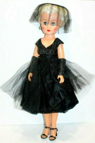 Vintage Miss Revlon Type Doll Hose Heels Black Veil Fancy Dress 19 " Earrings