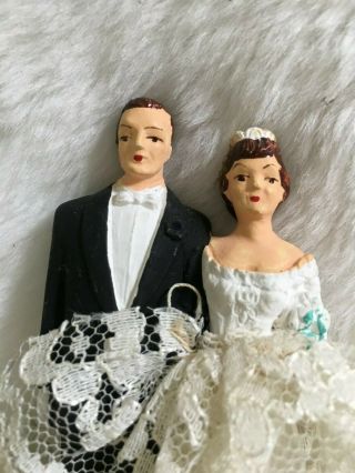 Antique Vintage Bride & Groom Lead Cake Topper Figures Wedding 4 " Tall