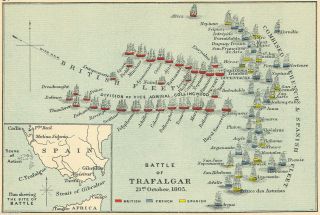 Battle Of Trafalgar Map Vintage Old Antique Map Art Canvas Print