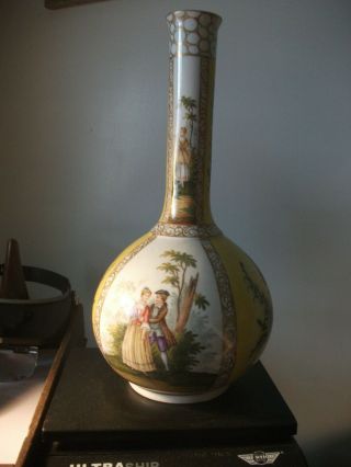 Antique Helena Wolfsohn Dresden Porcelain Bottle Vase C.  1885 32 Cm