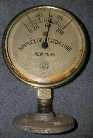 Antique Vintage Brass Pressure Gauge Simplex Oil Heating Steam Boiler Steampunk