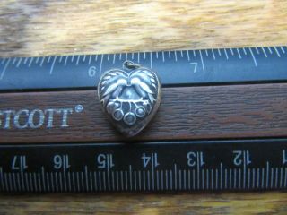 Rare Antique Victorian Sterling Silver Puffy Heart Charm 