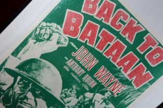 Antique Back To Bataan Movie Poster Rko Radio Pictures John Wayne