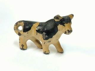 Antique Cast Pewter Miniature Bull/cow Antique 2 " X 1.  25 " Figurine Enamel Paint