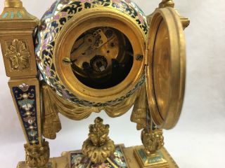 Antique gilt bronze champleve cloisonne jeweled clock w/ candle sticks 6