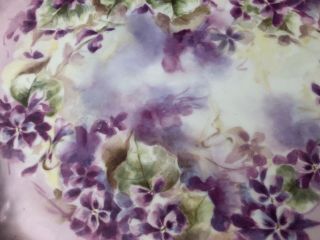 Antique Limoges France Hand Painted French Violets Lavender Tray Dresser