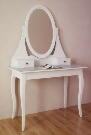 White Vanity Dressing Table Set With Mirror 3 Drawers Desk For Bedroom Ikea