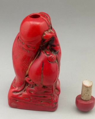 Chinese Red Coral Hand Carved Longevity Elderly Snuff Bottle
