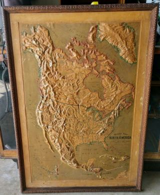 Antique Central School House Supply North America Relief Map