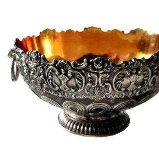 Vintage Silver Plate Bronze Ring Handle Bowl Japan Hand Finished Ornate Repousse