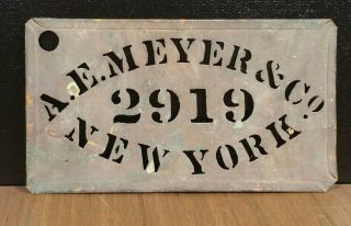 A.  E Meyer & Co Ny Antique Brass Apple Box Crate Stencil Vintage Sign Advertising