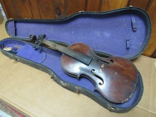 Antique Early 1900s Violin Copie De Pietro Antonius 4/4 Scale W/ Case And Parts
