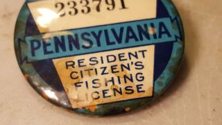 1928 Pa Pennsylvania Fishing License Resident Button 3
