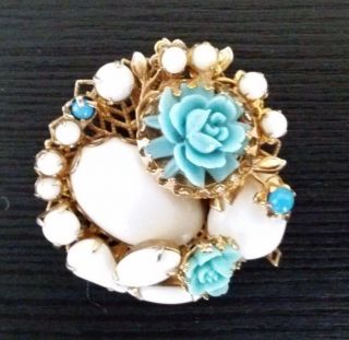 Antique Vintage Jewelry Brooches Pins Victorian Edwardian Roses Rare Milk Glass