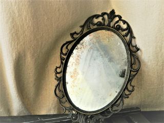 Ornate Distressed Black Frame Oval Antiqued Wall Mirror