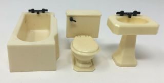Vintage Renwal Dollhouse Miniature Bathroom Bathtub Tub Toilet Sink Set