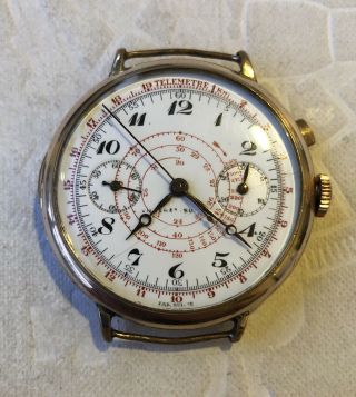 Minerva Chronograph Vintage Antique Watch Large 42mm Rare Enamel Dial