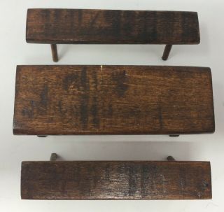 Vintage Dollhouse Miniature Wood Long Kitchen Picnic Table With Two Benches