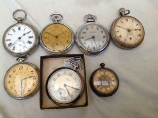 X7 Antique Pocket Watches (not) As (spares Or Repairs)