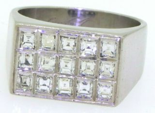 Heavy vintage 18K WG 2.  25CT VS1/F Asscher cut diamond men ' s ring size 9.  5 2