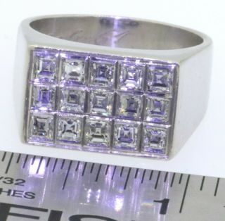 Heavy vintage 18K WG 2.  25CT VS1/F Asscher cut diamond men ' s ring size 9.  5 9