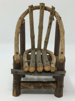 Vintage Dollhouse Miniature Artisan Made Wood Twig Chair Furniture