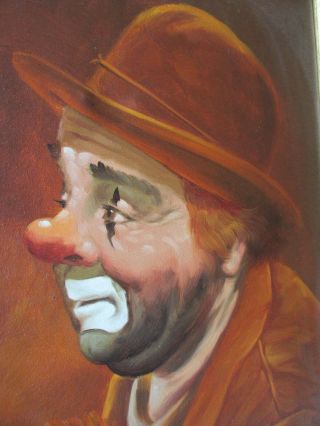 Artist Hoppin Emmett Kelly Clown Oil On Canvas Painting Framed Vintage