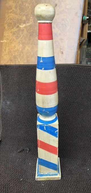 Antique Vintage Early 24” Red White Solid Wood Barber Pole