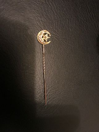Antique Gold Stick Pin Star And Moon Marked 15ct Seed Pearls 2 Missing See Photo