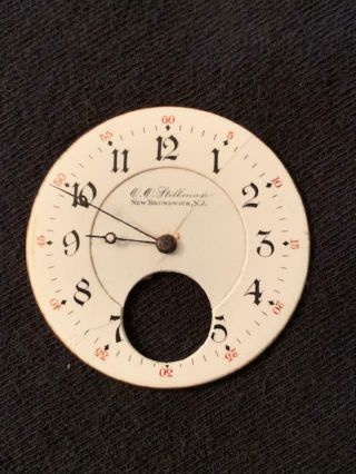 Antique Pocket Watch Dial Face Porcelain Enamel O.  O.  Stillman Brunswick Nj