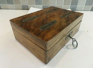 Victorian 4 Slot Wooden Money Box With Presentation Label Dated 1894 Lock & Key