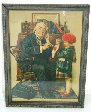 Vintage Norman Rockwell Print " A Serious Case " In Frame,  9 " X 12 "