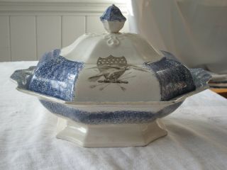 Antique Blue And White Spatterware Tureen With Eagle And 13 Star Shield Transfer