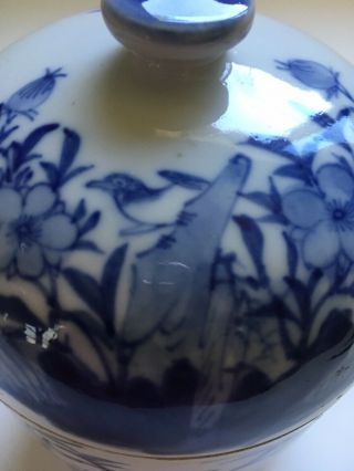 Antique Chinese Hand painted Blue & White Porcelain Jar With Lid 3