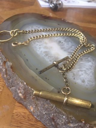 Antique Victorian Brass Double Albert Pocket Watch Chain Propelling Pencil Fob