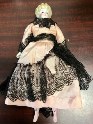 Vintage Porcelain Doll With Lacy Victorian Dress 12 Inch.