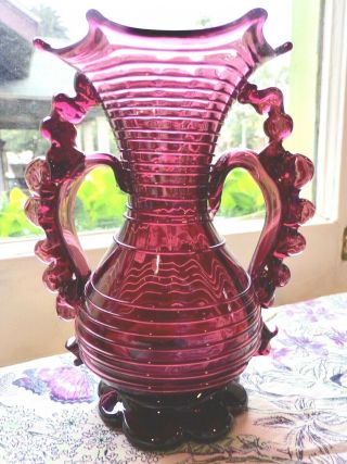 Antique English Art Glass Amethyst Historistmus Handled Vessel - 3 Days