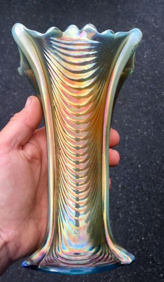 Northwood Drapery Vase Antique Carnival Glass Aqua Opal Scarce