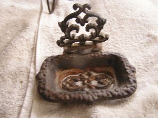 Antique Primitive Cast Iron Soap Dish Sponge Holder Rustic Bathroom Kitchen