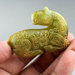 2.  3  China Old Green Jade Chinese Hand - Carved Horse Statue Jade Pendant 2147