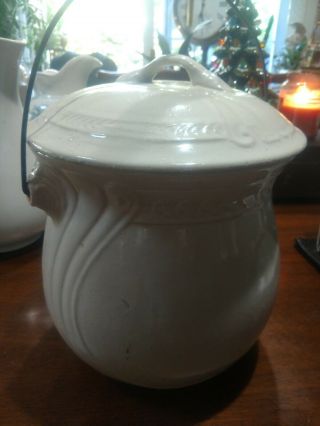 Antique Ironstone Large Chamber Pot,  / Soup Tureen / Ha Ha,  W/ Wood/metal Handle