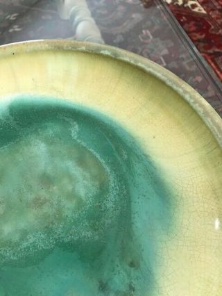 Antique Fulper Arts & Crafts Pottery Flambe Glaze Green Yellow 10 3/4” Bowl 8
