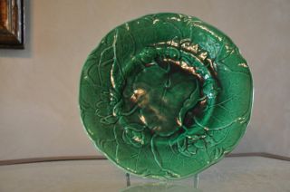Antique Green Mjolica Pedistal dish,  water lily Pattern 2