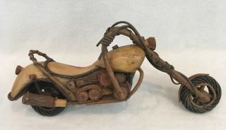 Vintage Primitive Folk Art Sculpture Motorcycle Chopper Wood Hand - Made