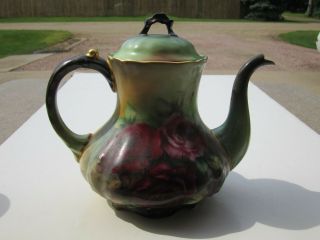 Large Antique Wg & Co.  Limoges Artist Signed G.  Weatherby Roses Decorated Teapot