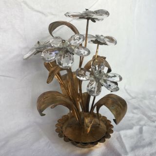 Vtg Italy Gold Gilt Hollywood Regency Italian Tole Sculpture Glass Flowers