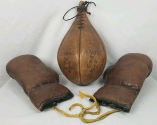 Antique J.  Salter And Son London Leather Boxing Gloves And Punching Bag