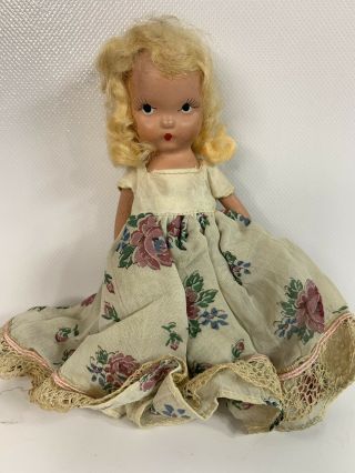 Storybook Doll 5 1/2” Bisque Doll Blonde Floral Dress Vintage